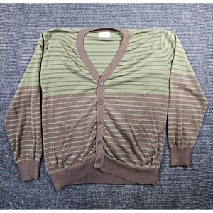 Springfield Cardigan Sweater Men 3XL Brown Green Striped Tight Knit Button Front